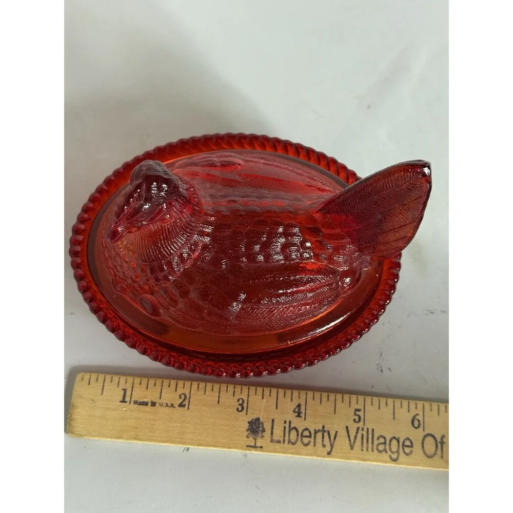 Westmoreland Ruby Red Amberina GLOWS Glass Hen On Nest Marked Twice Excellent
